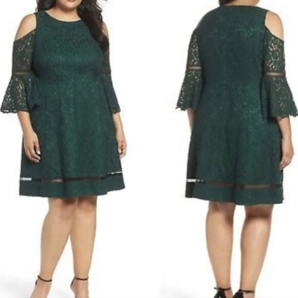 Eliza J Green Lace Cold Shoulder Dress 14w NEW - Picture 2 of 9